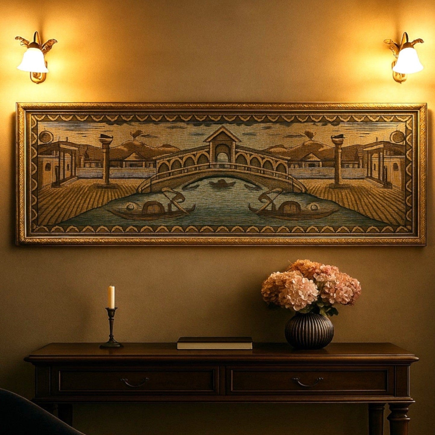 Arazzo da parete Ponte di Rialto a Venezia in Tessuto Grande Quadro cornice oro Categoria  Quadri