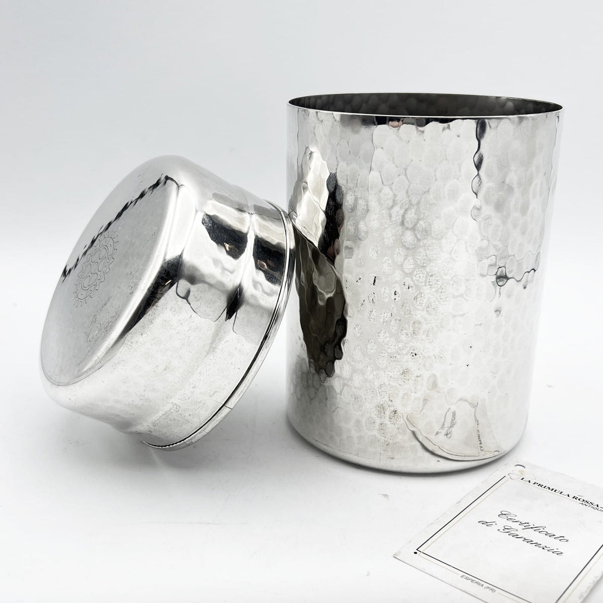 Barattolo Contenitore secchiello in argento silver plated Calegaro Club Rotary Categoria  Sheffield & Argento