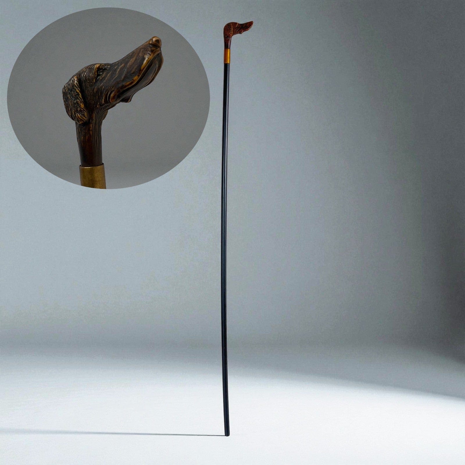 Bastone da per passeggio vintage In legno stile antico con manico testa Cane Categoria  Collezionismo:Collezioni diverse:Bastoni da passeggio