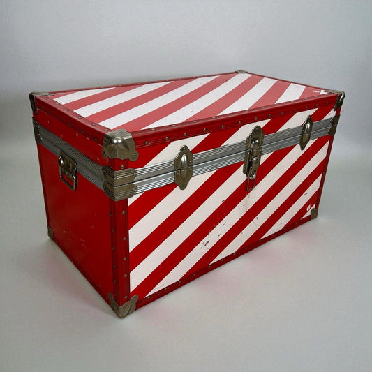 Baule antico in legno da viaggio Forziere 900 vintage Cassa Bianca Strisce Rossa Categoria  Casse & Bauli