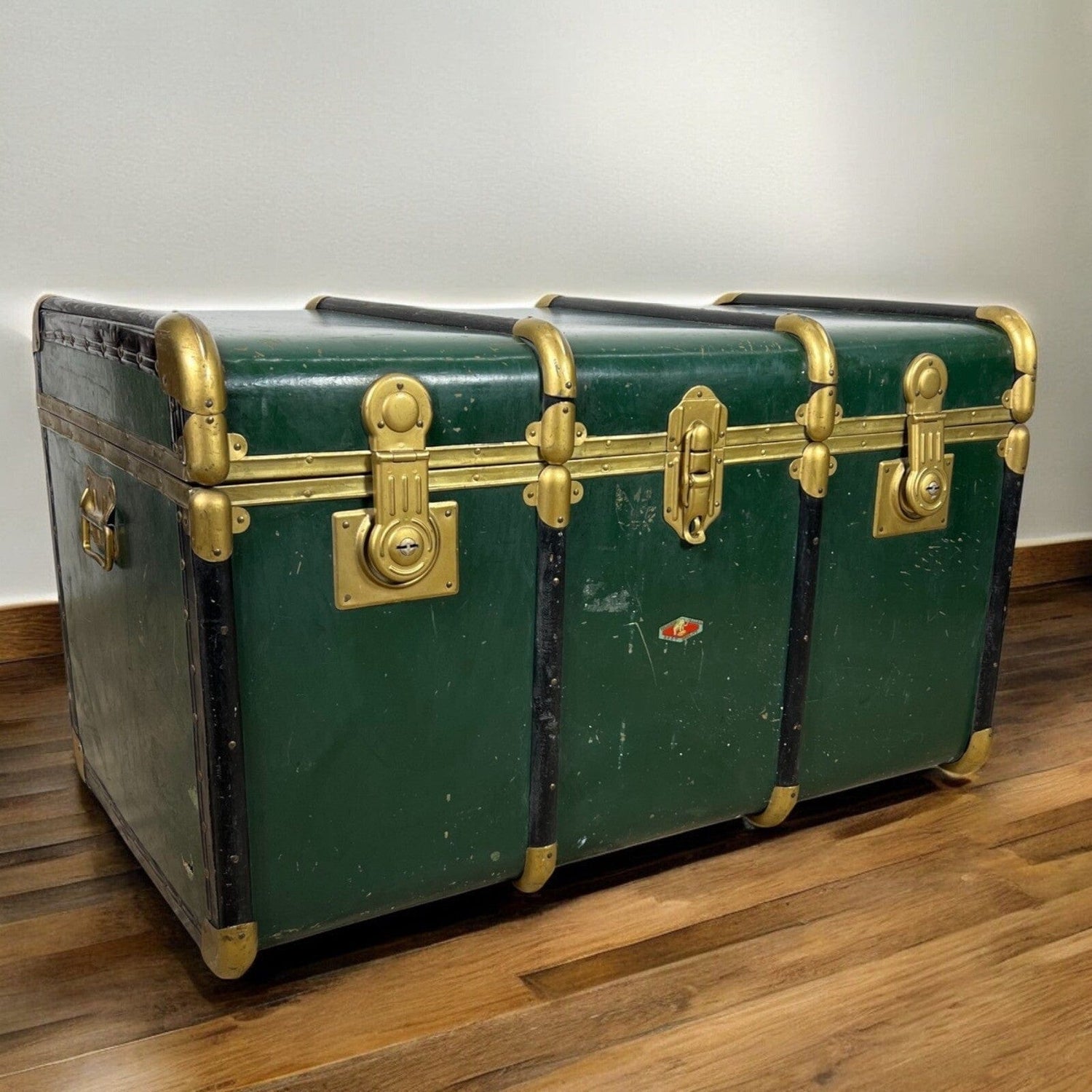 Baule antico in legno da viaggio Forziere Cassapanca 900 vintage Cassa verde Categoria  Casse & Bauli