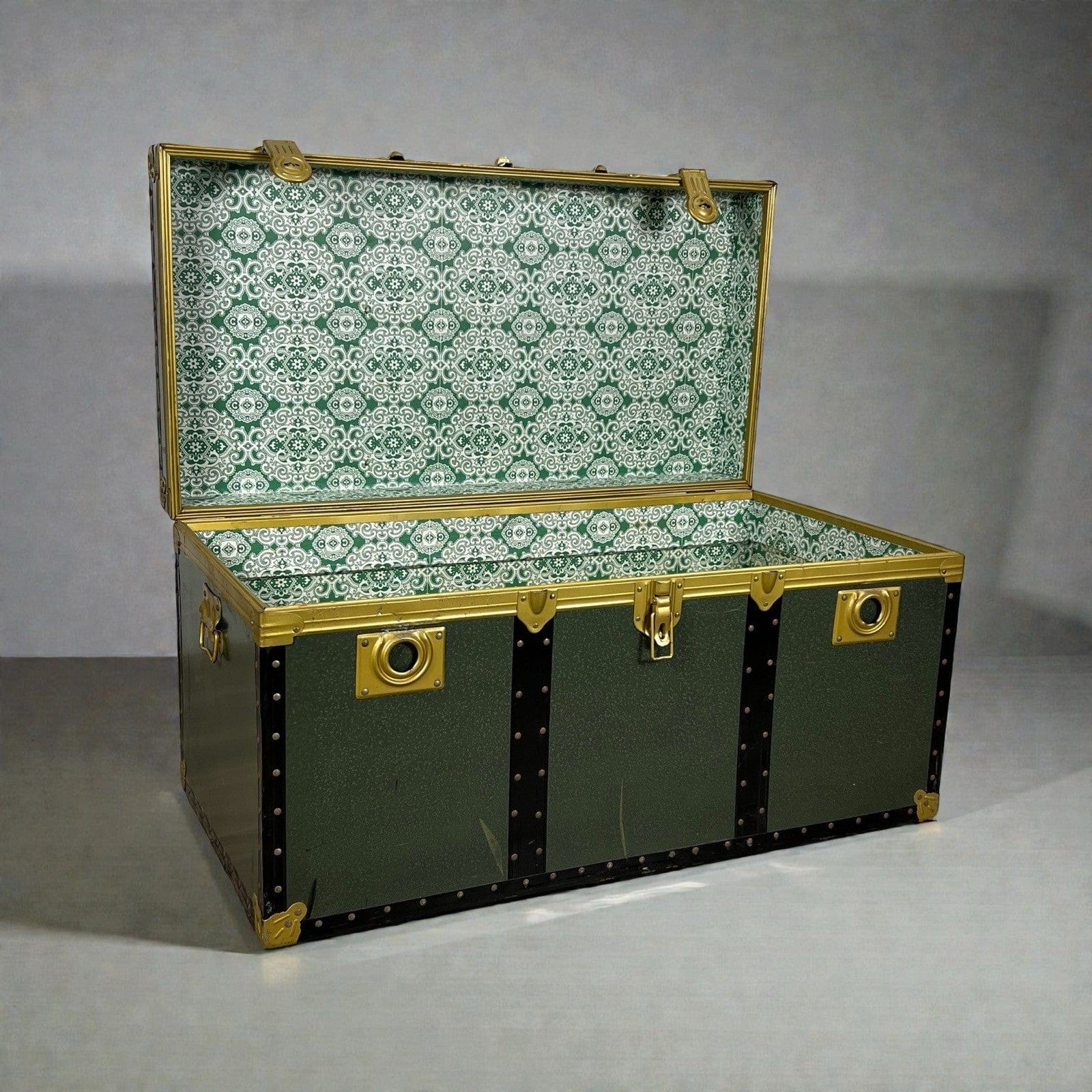 Baule antico in legno da viaggio Forziere Cassapanca 900 vintage Cassa verde Categoria  Casse & Bauli