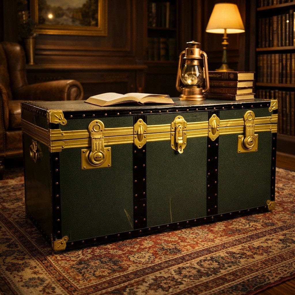 Baule antico in legno da viaggio Forziere Cassapanca 900 vintage Cassa verde Categoria  Casse & Bauli