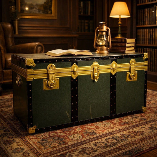 Baule antico in legno da viaggio Forziere Cassapanca 900 vintage Cassa verde Categoria  Casse & Bauli