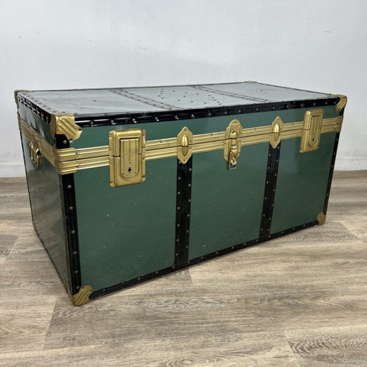 Baule antico in legno da viaggio Forziere Cassapanca 900 vintage Cassa verde Categoria  Casse & Bauli