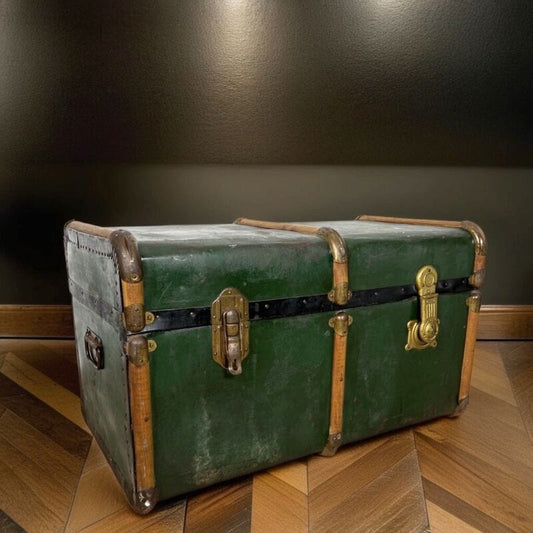 Baule antico in legno da viaggio Forziere Cassapanca 900 vintage Cassa verde Categoria  Casse & Bauli