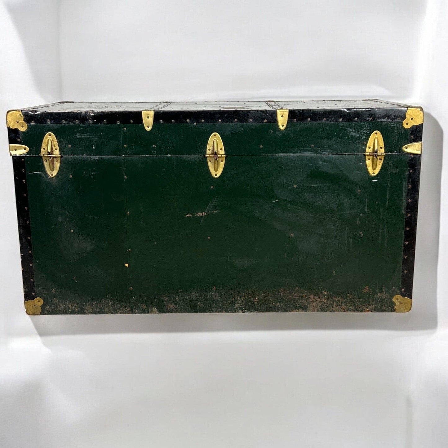Baule antico in legno da viaggio Forziere Cassapanca 900 vintage Cassa verde '50 Categoria  Casse & Bauli