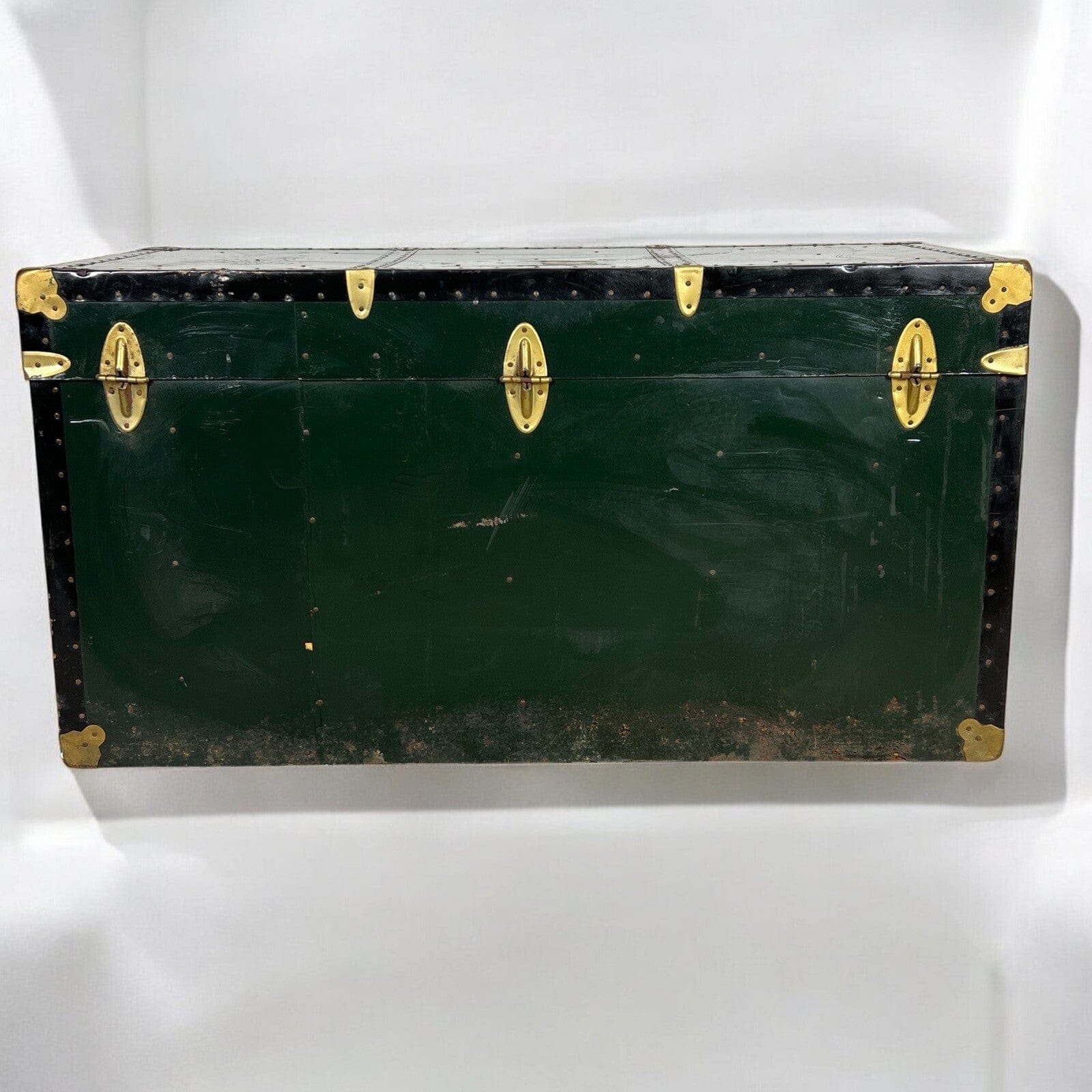 Baule antico in legno da viaggio Forziere Cassapanca 900 vintage Cassa verde '50 Categoria  Casse & Bauli
