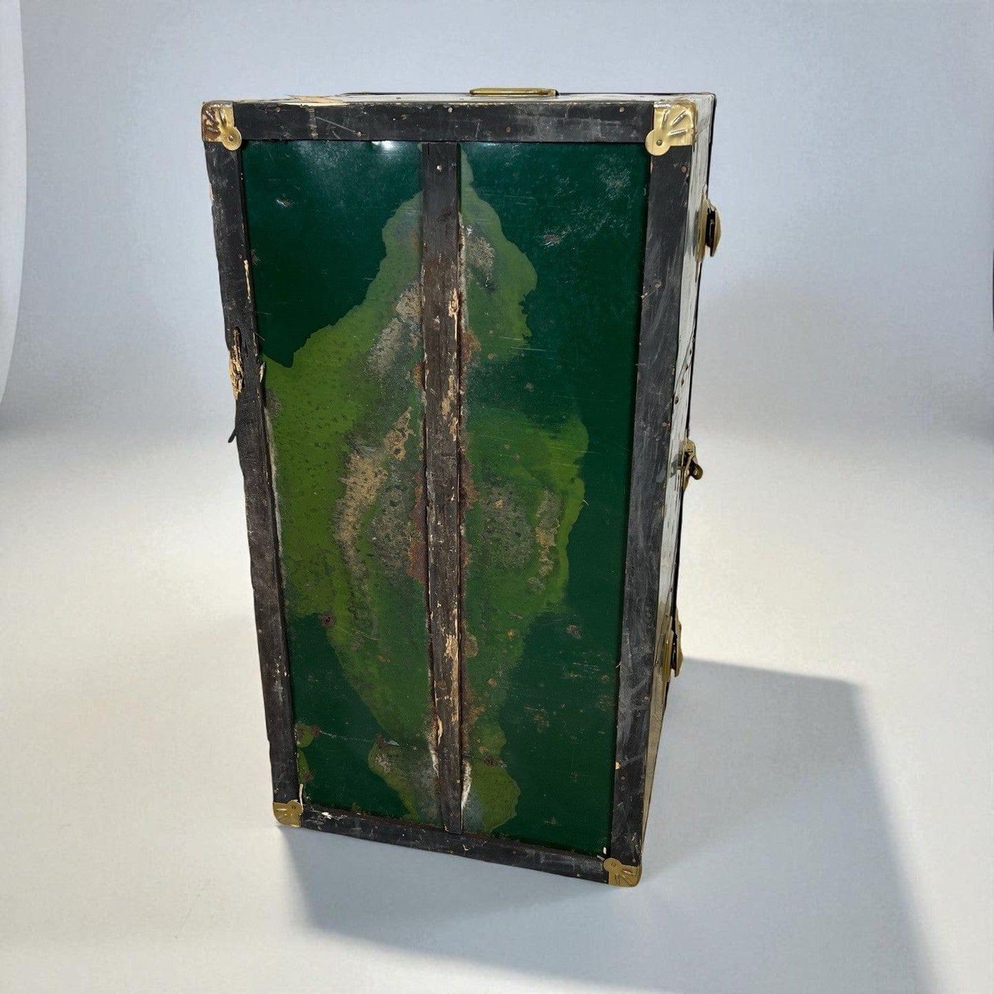 Baule antico in legno da viaggio Forziere Cassapanca 900 vintage Cassa verde '50 Categoria  Casse & Bauli