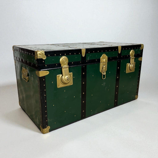 Baule antico in legno da viaggio Forziere Cassapanca 900 vintage Cassa verde '50 Categoria  Casse & Bauli