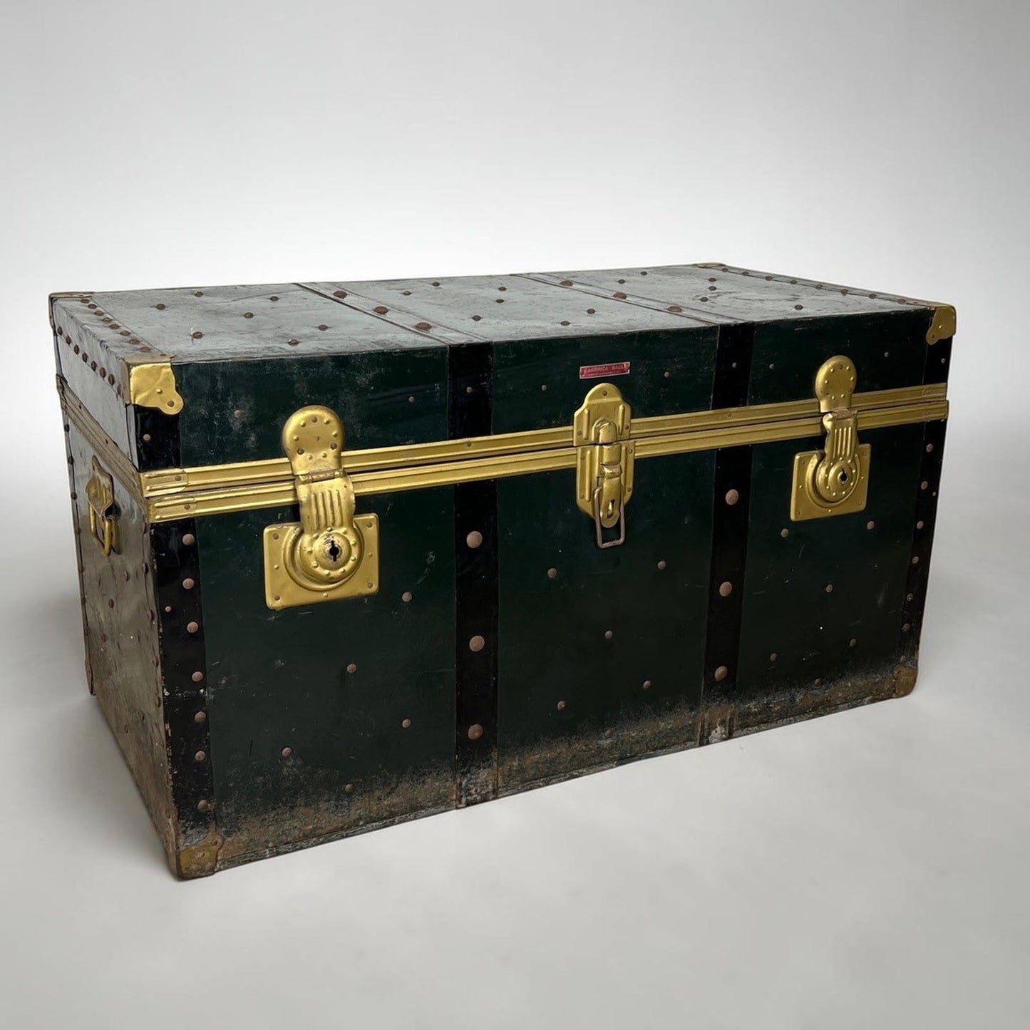 Baule antico in legno da viaggio Forziere Cassapanca 900 vintage Cassa verde '50 Categoria  Casse & Bauli