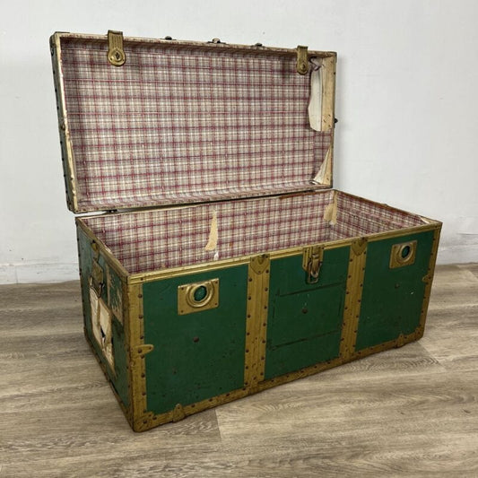 Baule antico in legno da viaggio Forziere Cassapanca Cassa corredo 900 Verde Categoria  Arredamento