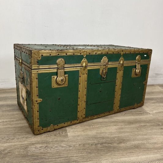 Baule antico in legno da viaggio Forziere Cassapanca Cassa corredo 900 Verde Categoria  Casse & Bauli