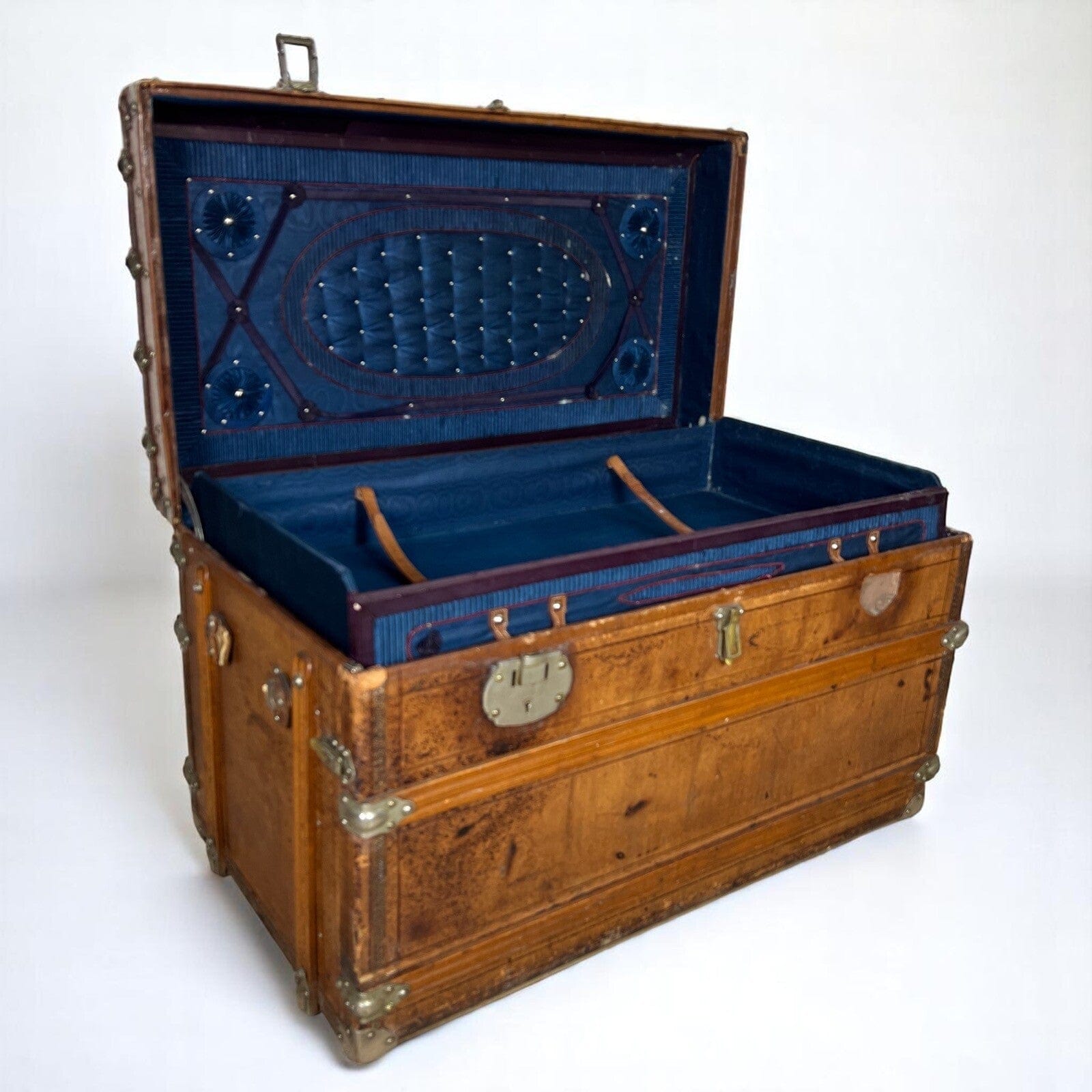 Baule antico in legno da viaggio in pelle con cassetti Cassa d'epoca  800 Arredo Categoria  Casse & Bauli