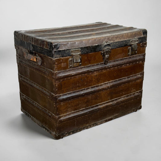 Baule antico in Metallo Marrone simil pelle da viaggio Cassa d'epoca 800 Arredo Categoria  Casse & Bauli