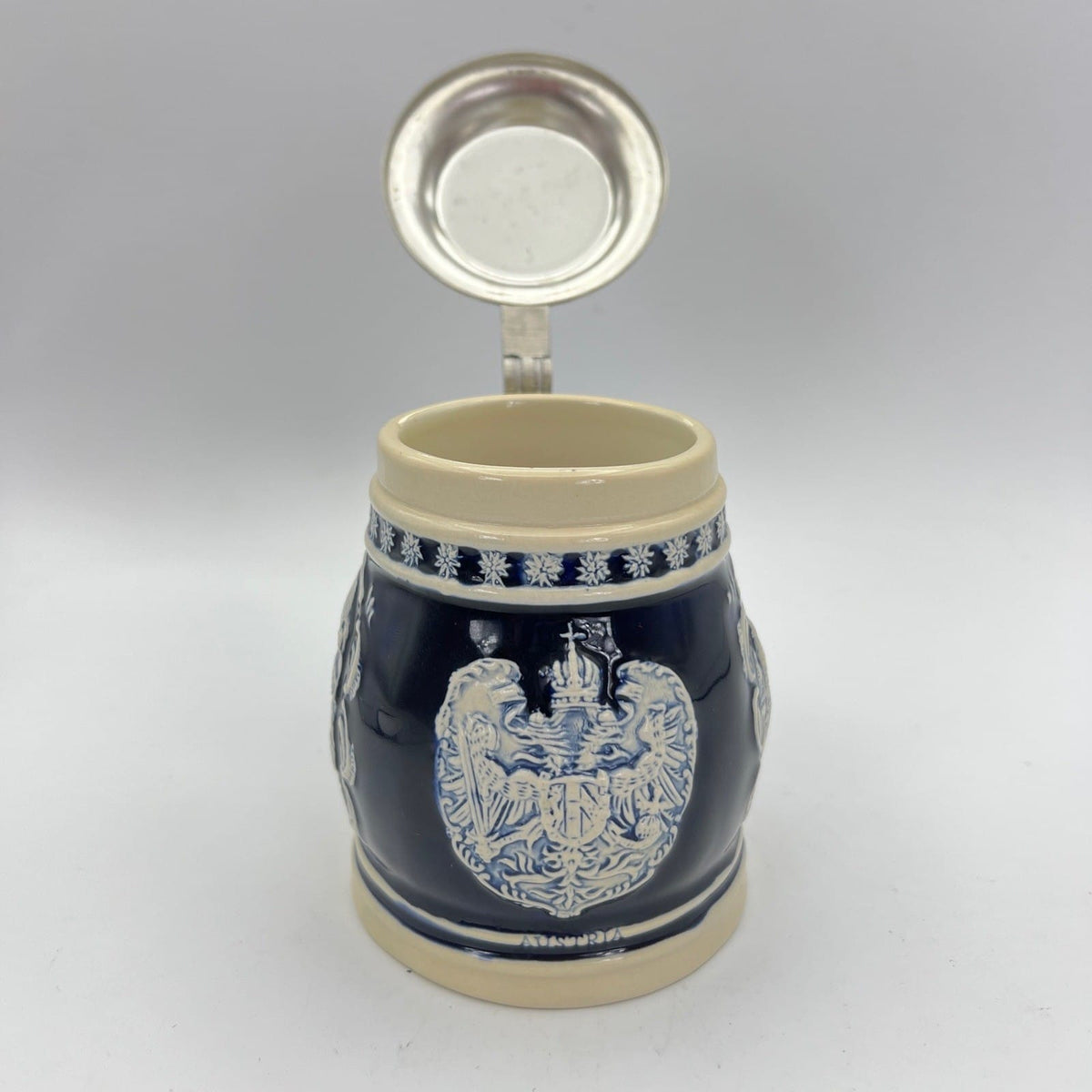 Boccale da birra in ceramica Austria vintage con coperchio in peltro bicchiere Categoria  Boccali