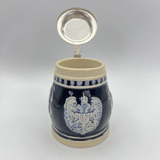 Boccale da birra in ceramica Austria vintage con coperchio in peltro bicchiere Categoria  Boccali