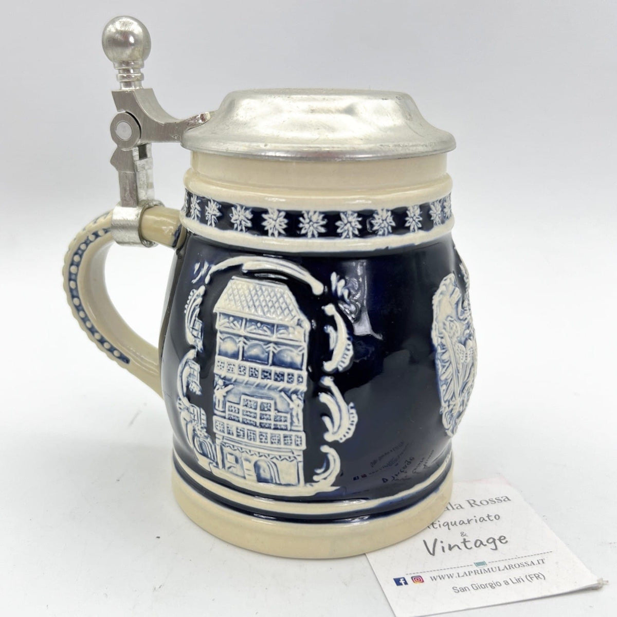 Boccale da birra in ceramica Austria vintage con coperchio in peltro bicchiere Categoria  Boccali