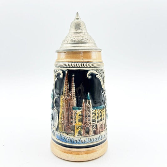 Boccale da birra in ceramica Colonia vintage con coperchio in peltro bicchiere Categoria  Boccali