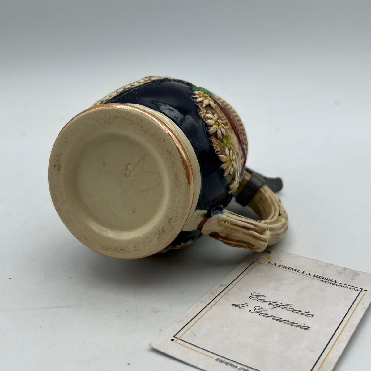 Boccale da birra in ceramica con coperchio tedesco vintage citta Strasburgo Kel Categoria  Boccali
