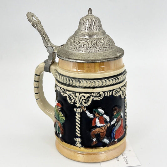 Boccale da birra in ceramica Tedesca vintage con coperchio in peltro bicchiere C Categoria  Boccali