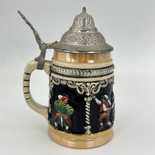 Boccale da birra in ceramica Tedesca vintage con coperchio in peltro bicchiere C Categoria  Boccali