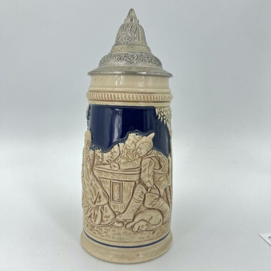 Boccale da birra in ceramica tedesco vintage con coperchio in peltro bicchiere 2 Categoria  Boccali