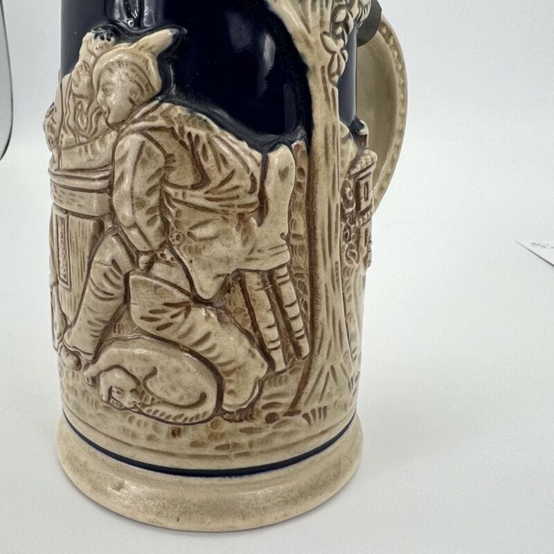 Boccale da birra in ceramica tedesco vintage con coperchio in peltro bicchiere 2 Categoria  Boccali