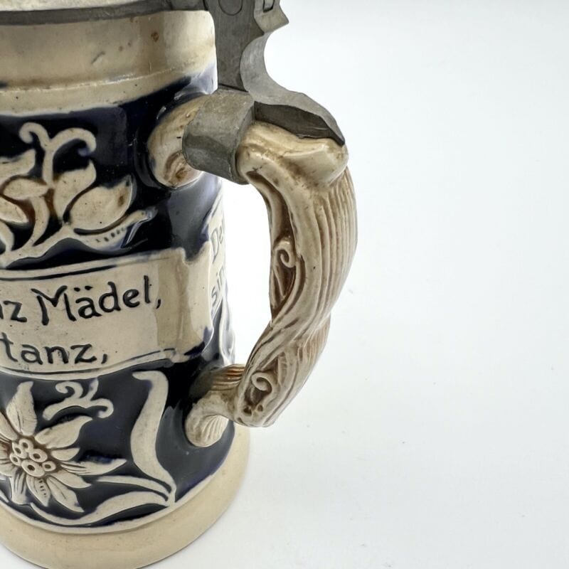 Boccale da birra in ceramica tedesco vintage con coperchio in peltro bicchiere 2 Categoria  Boccali