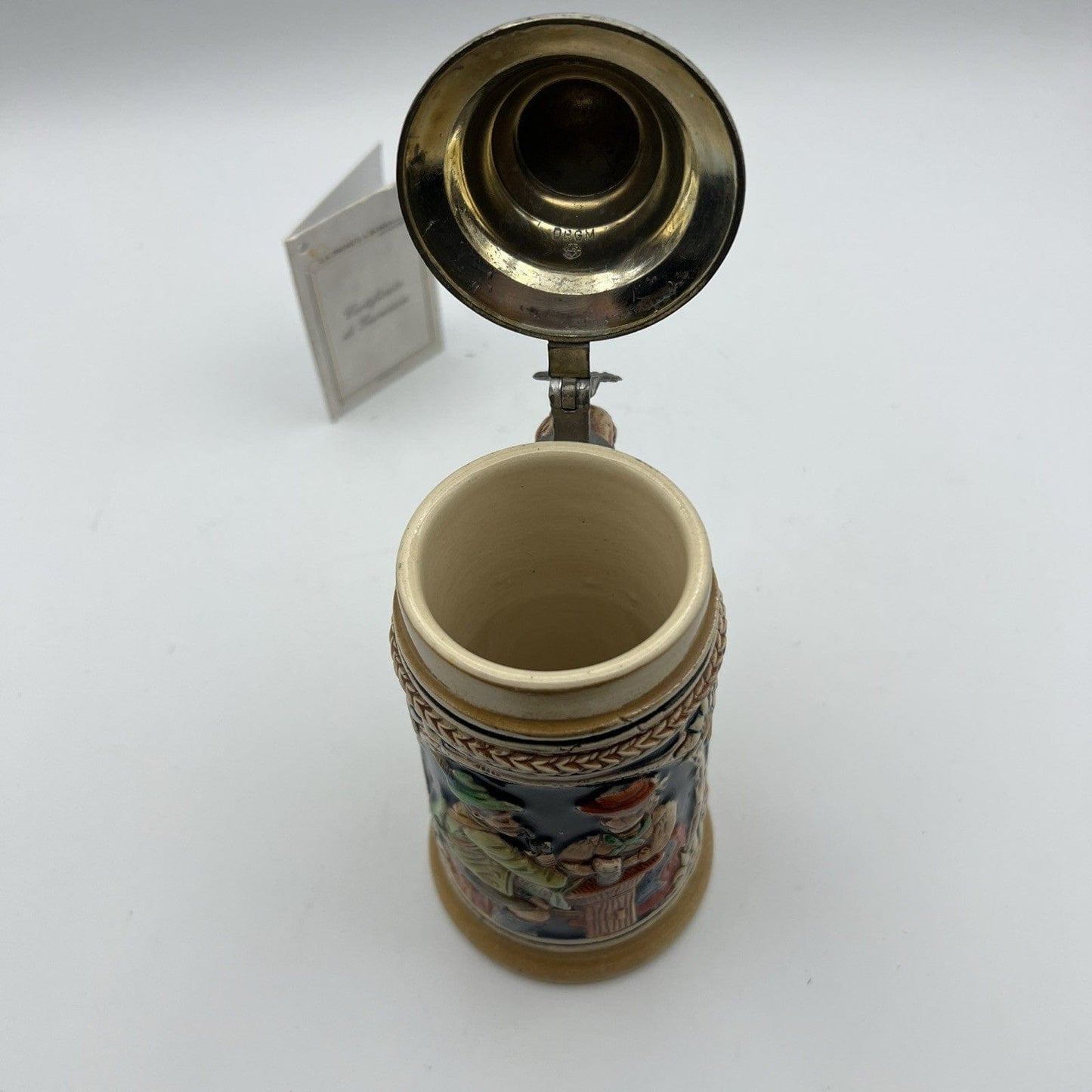 Boccale da birra in ceramica tedesco vintage con coperchio in peltro bicchiere A Categoria  Boccali