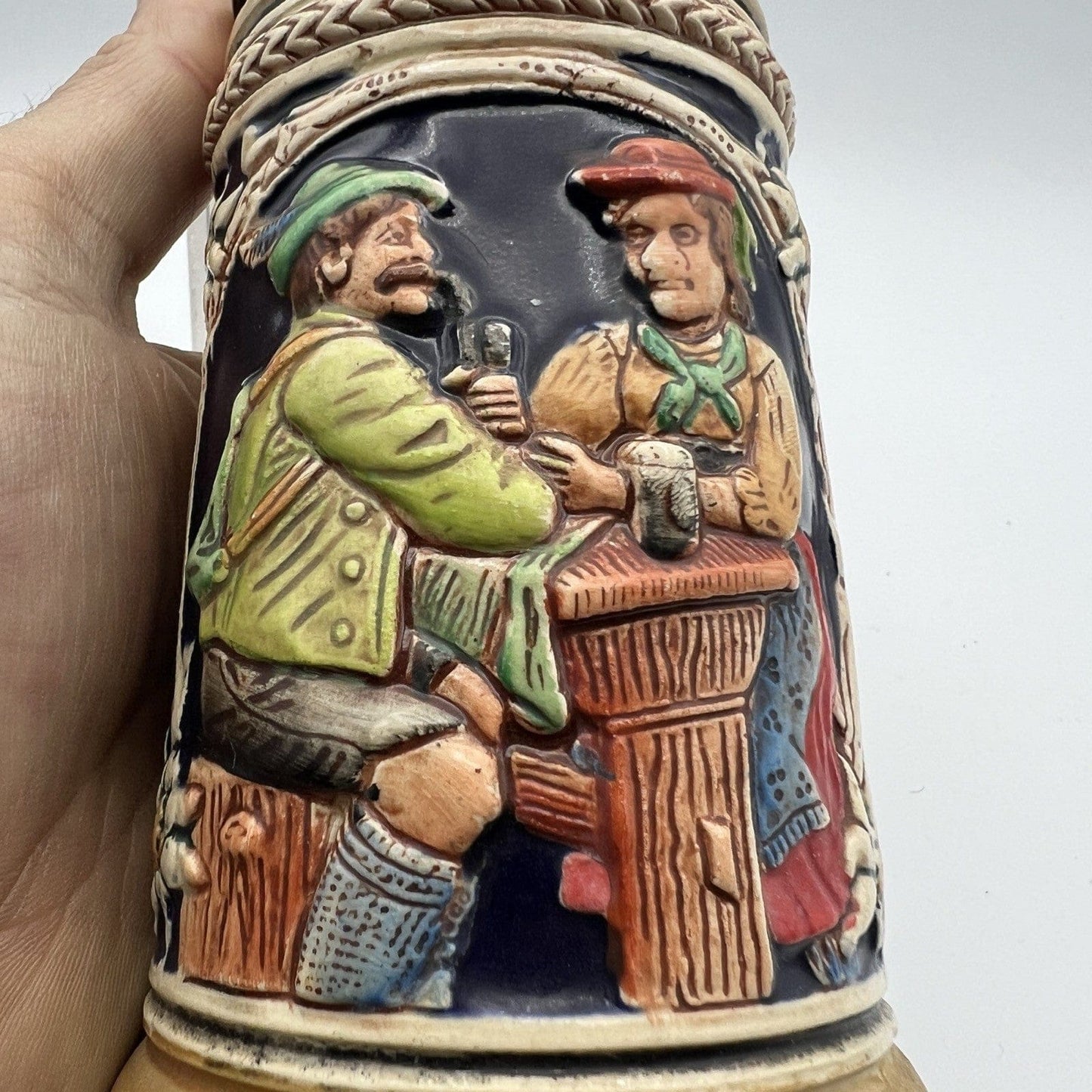 Boccale da birra in ceramica tedesco vintage con coperchio in peltro bicchiere A Categoria  Boccali