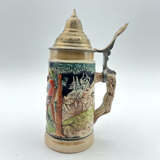 Boccale da birra in ceramica tedesco vintage con coperchio in peltro bicchiere A Categoria  Boccali