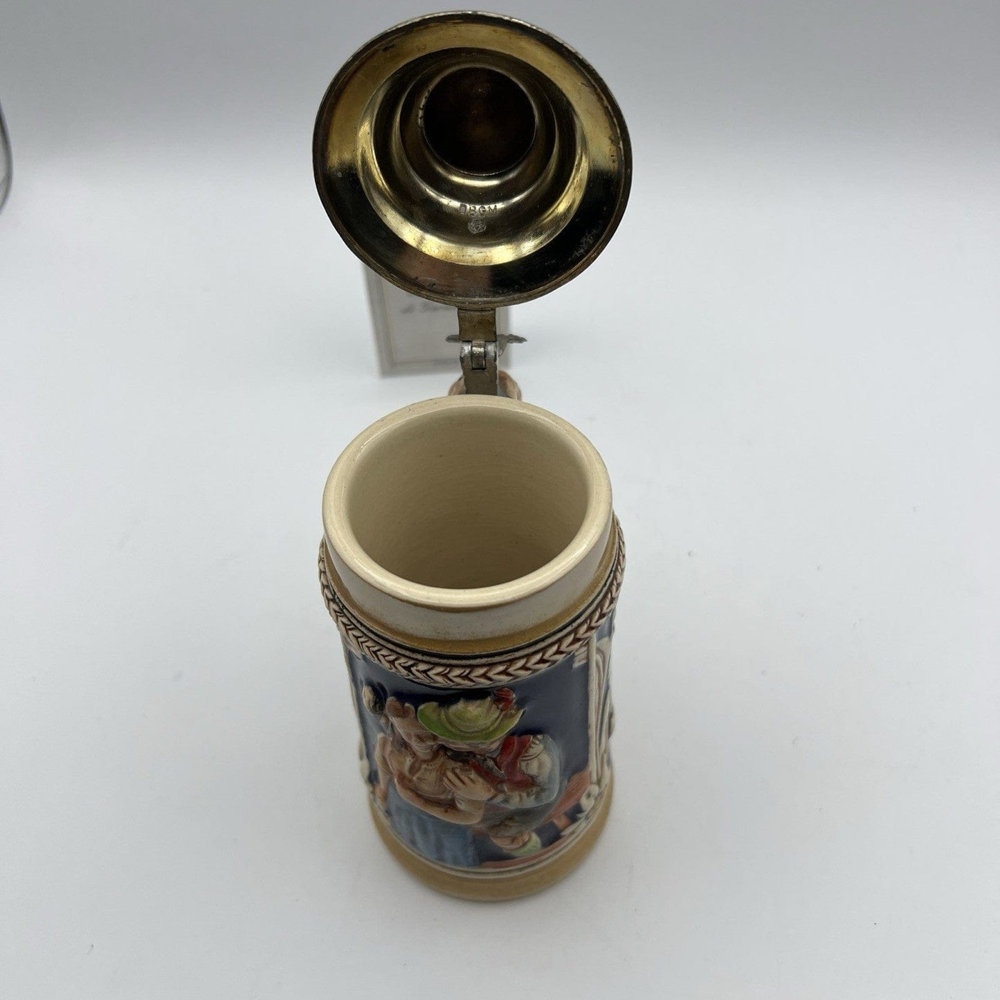 Boccale da birra in ceramica tedesco vintage con coperchio in peltro bicchiere B Categoria  Boccali