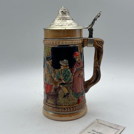 Boccale da birra in ceramica tedesco vintage con coperchio  peltro bicchiere 36 Categoria  Boccali