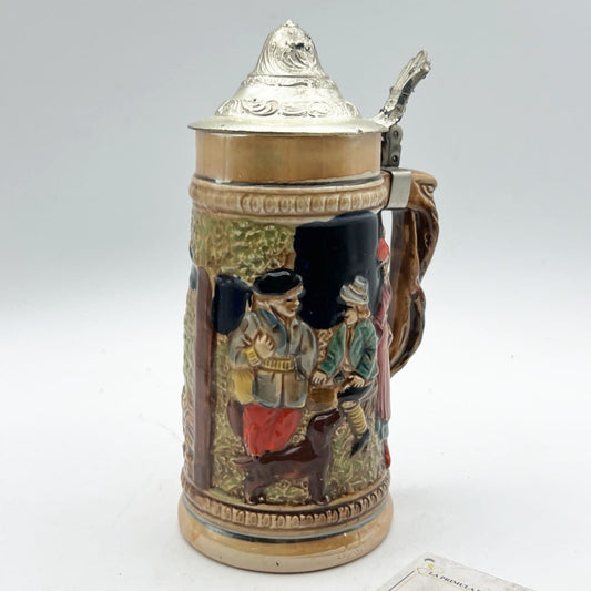 Boccale da birra in ceramica tedesco vintage con coperchio  peltro bicchiere 36 Categoria  Boccali