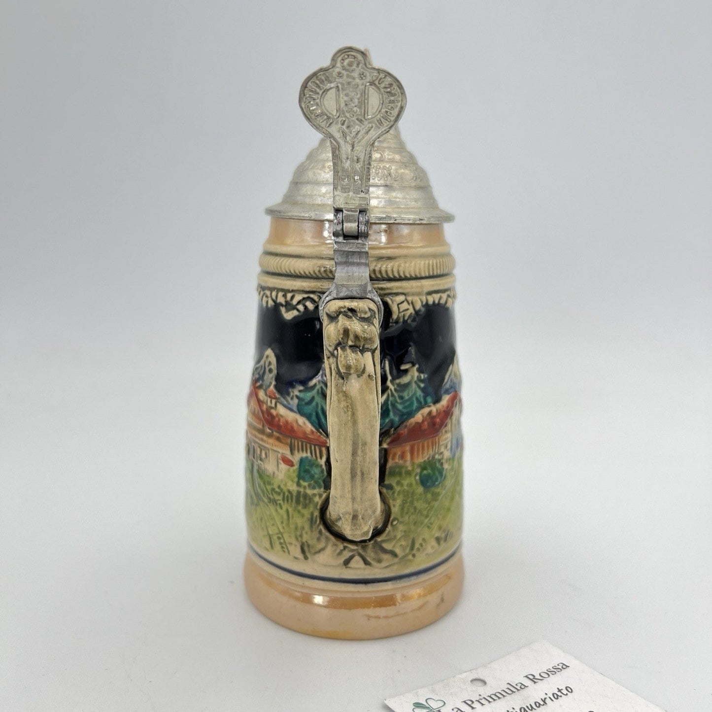 Boccale da birra in ceramica tedesco vintage con coperchio peltro Francoforte Categoria  Boccali