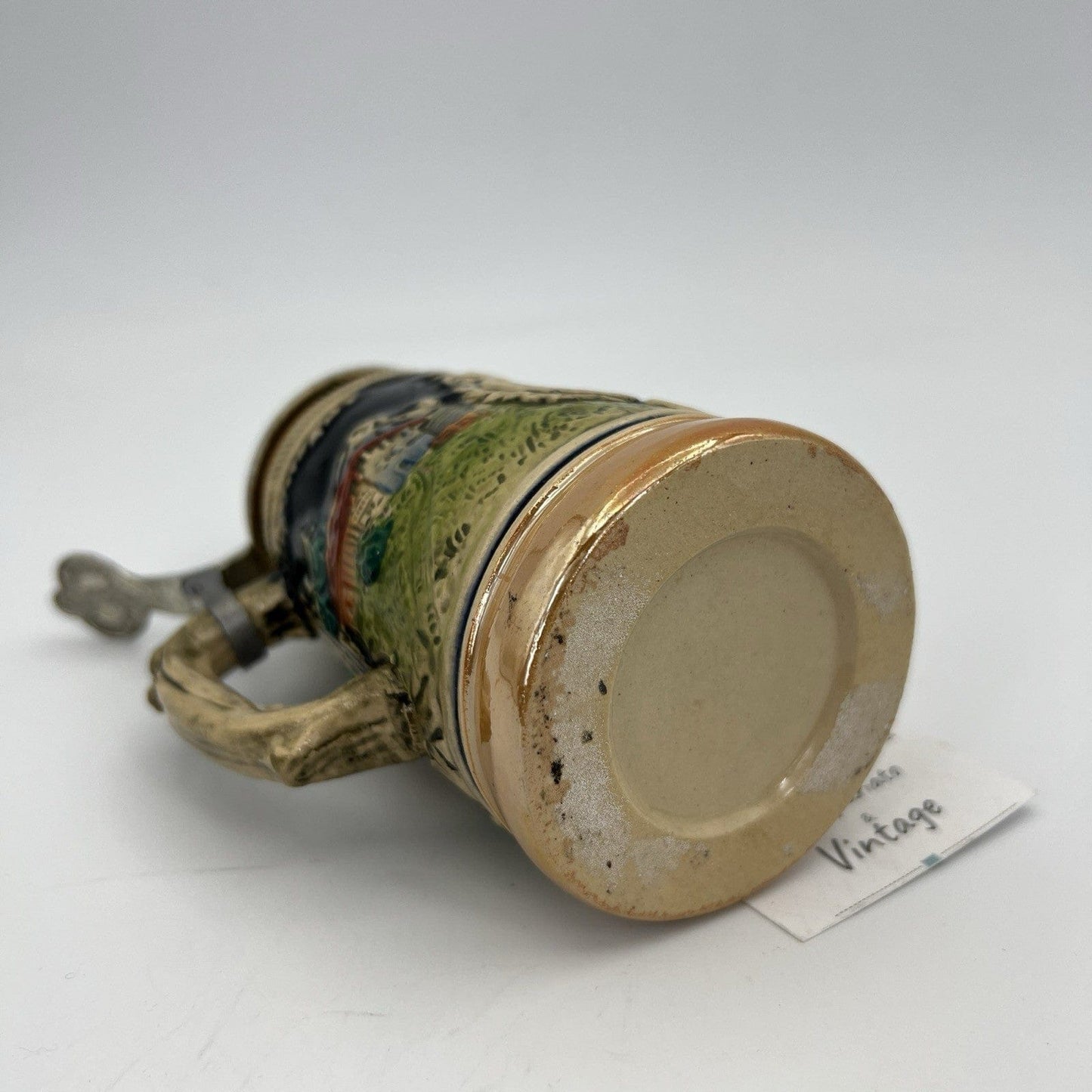 Boccale da birra in ceramica tedesco vintage con coperchio peltro Francoforte Categoria  Boccali