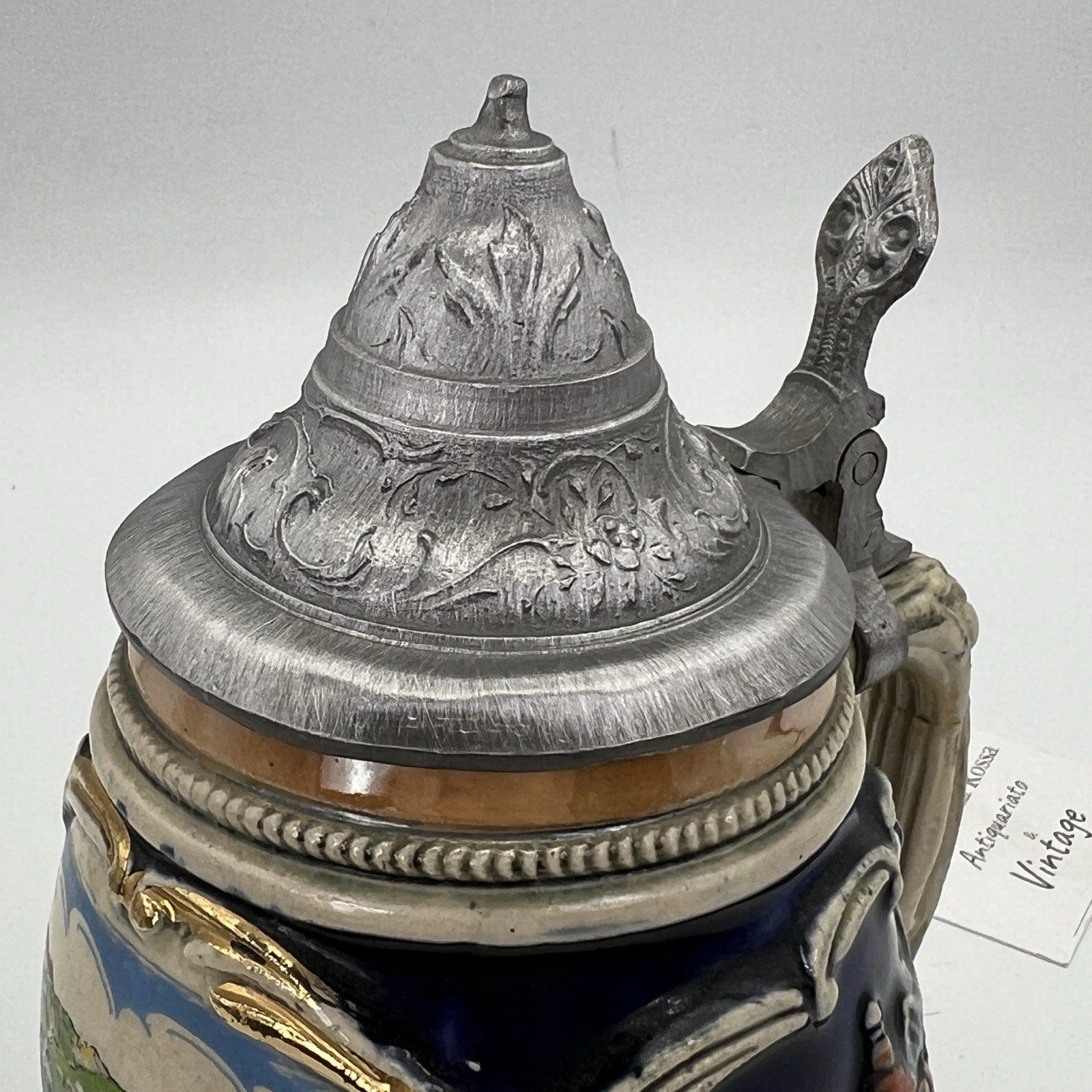 Boccale da birra in ceramica tedesco vintage con coperchio peltro Roccaraso Categoria  Boccali