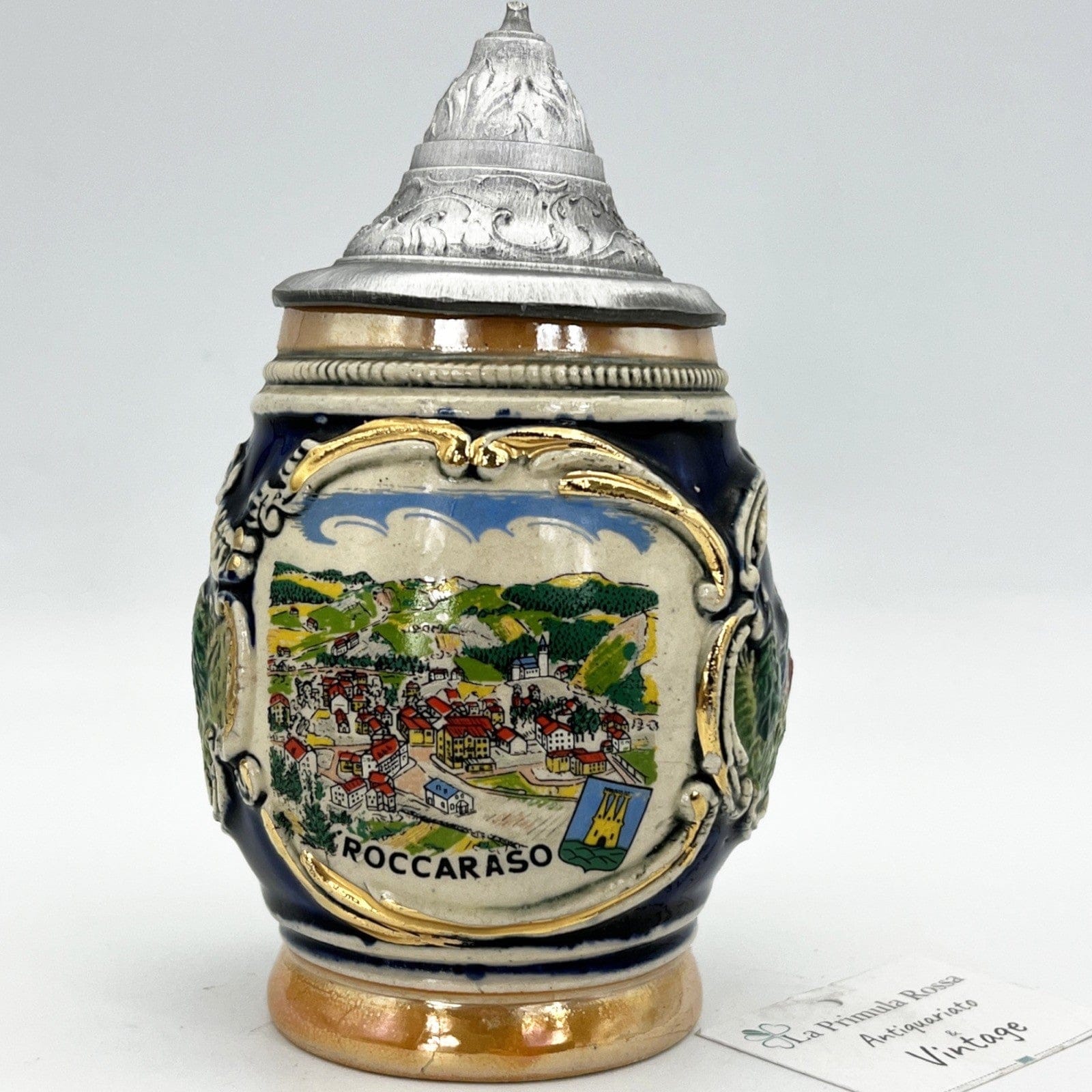 Boccale da birra in ceramica tedesco vintage con coperchio peltro Roccaraso Categoria  Boccali