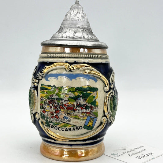 Boccale da birra in ceramica tedesco vintage con coperchio peltro Roccaraso Categoria  Boccali