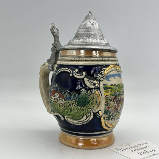 Boccale da birra in ceramica tedesco vintage con coperchio peltro Roccaraso Categoria  Boccali