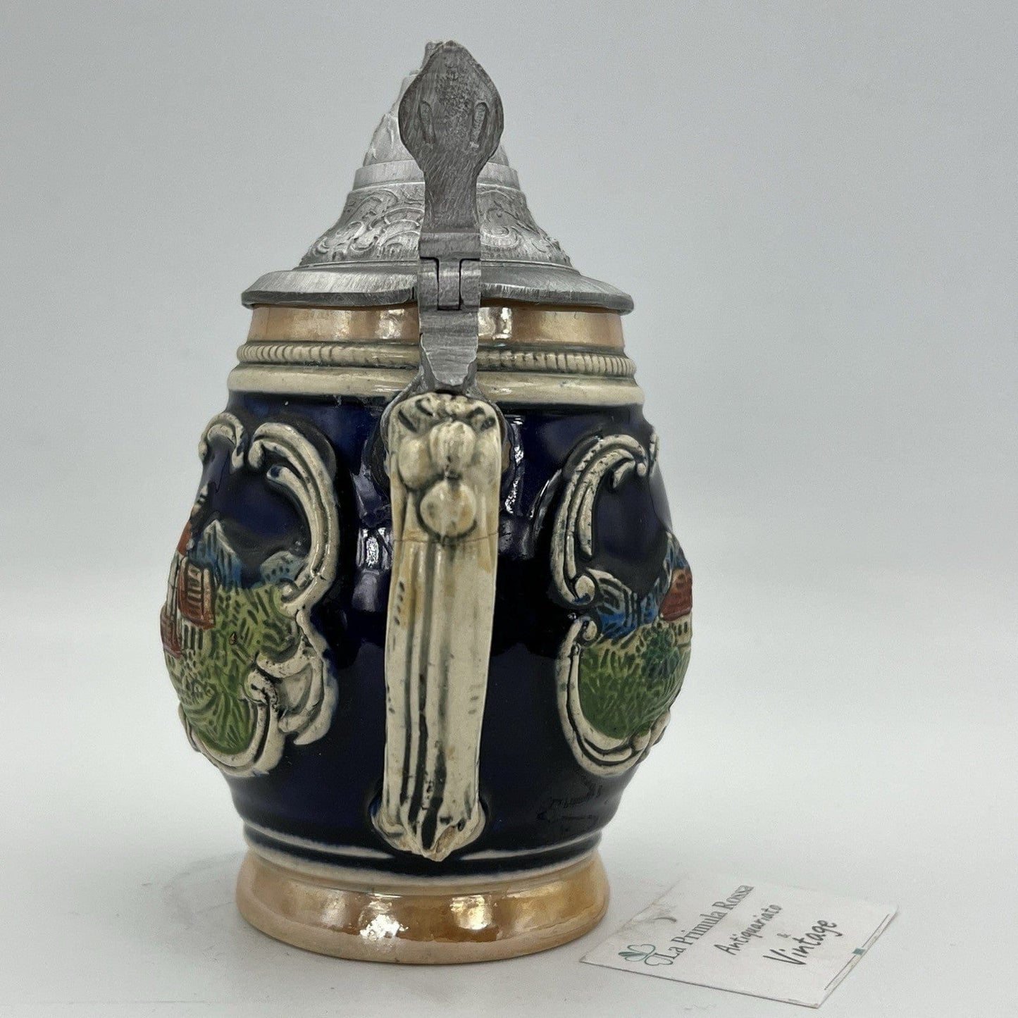 Boccale da birra in ceramica tedesco vintage con coperchio peltro Roccaraso Categoria  Boccali