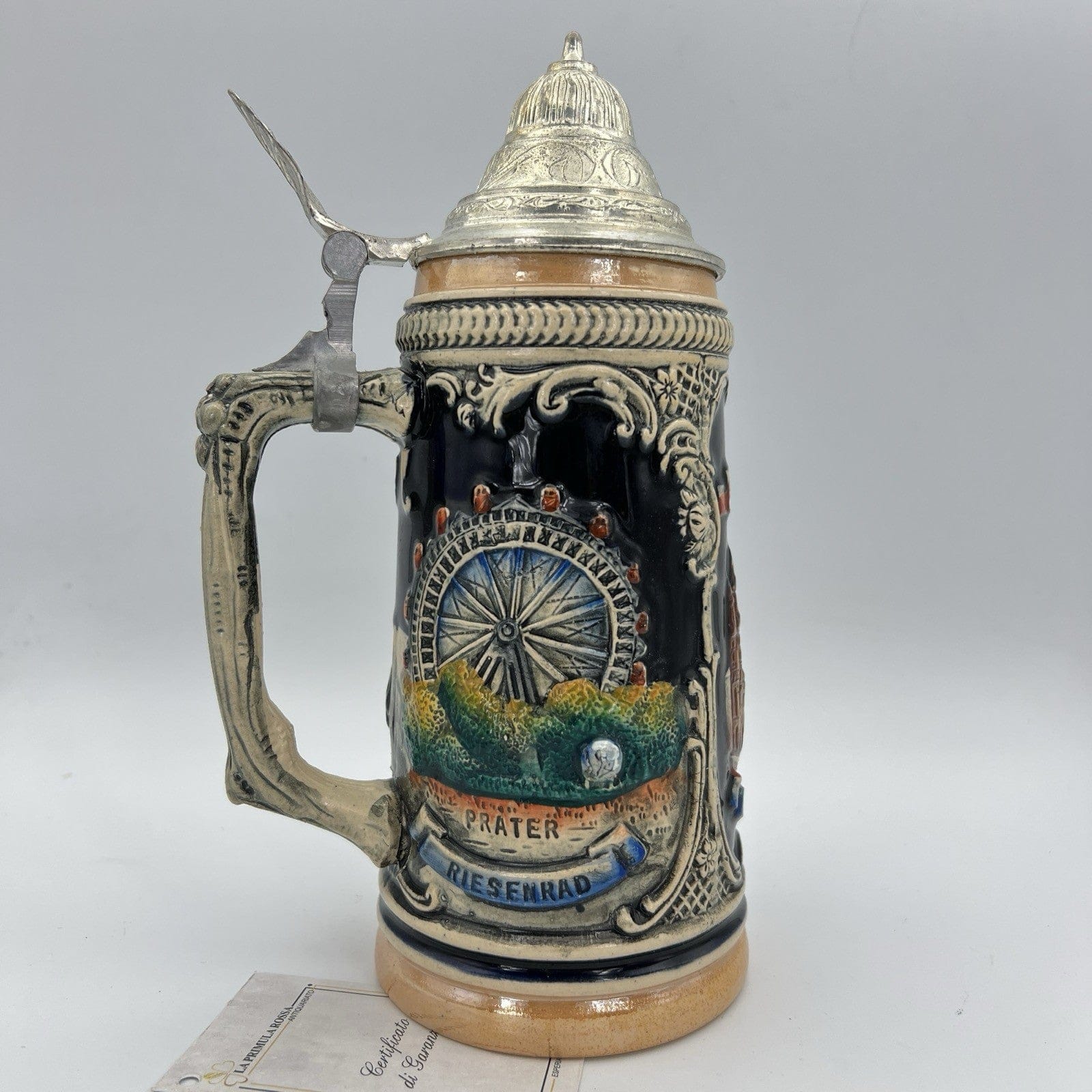 Boccale da birra in ceramica Vienna vintage con coperchio in peltro bicchiere X Categoria  Boccali