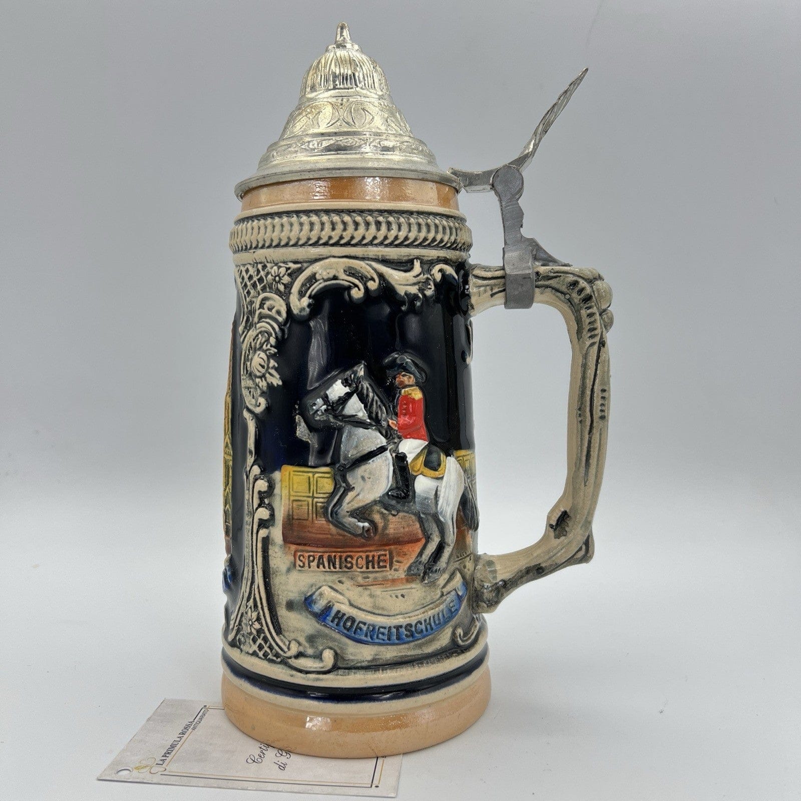 Boccale da birra in ceramica Vienna vintage con coperchio in peltro bicchiere X Categoria  Boccali