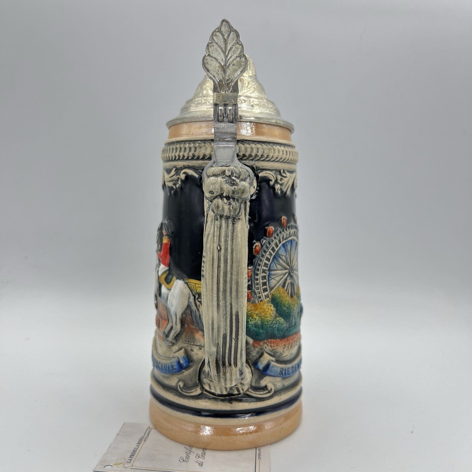 Boccale da birra in ceramica Vienna vintage con coperchio in peltro bicchiere X Categoria  Boccali