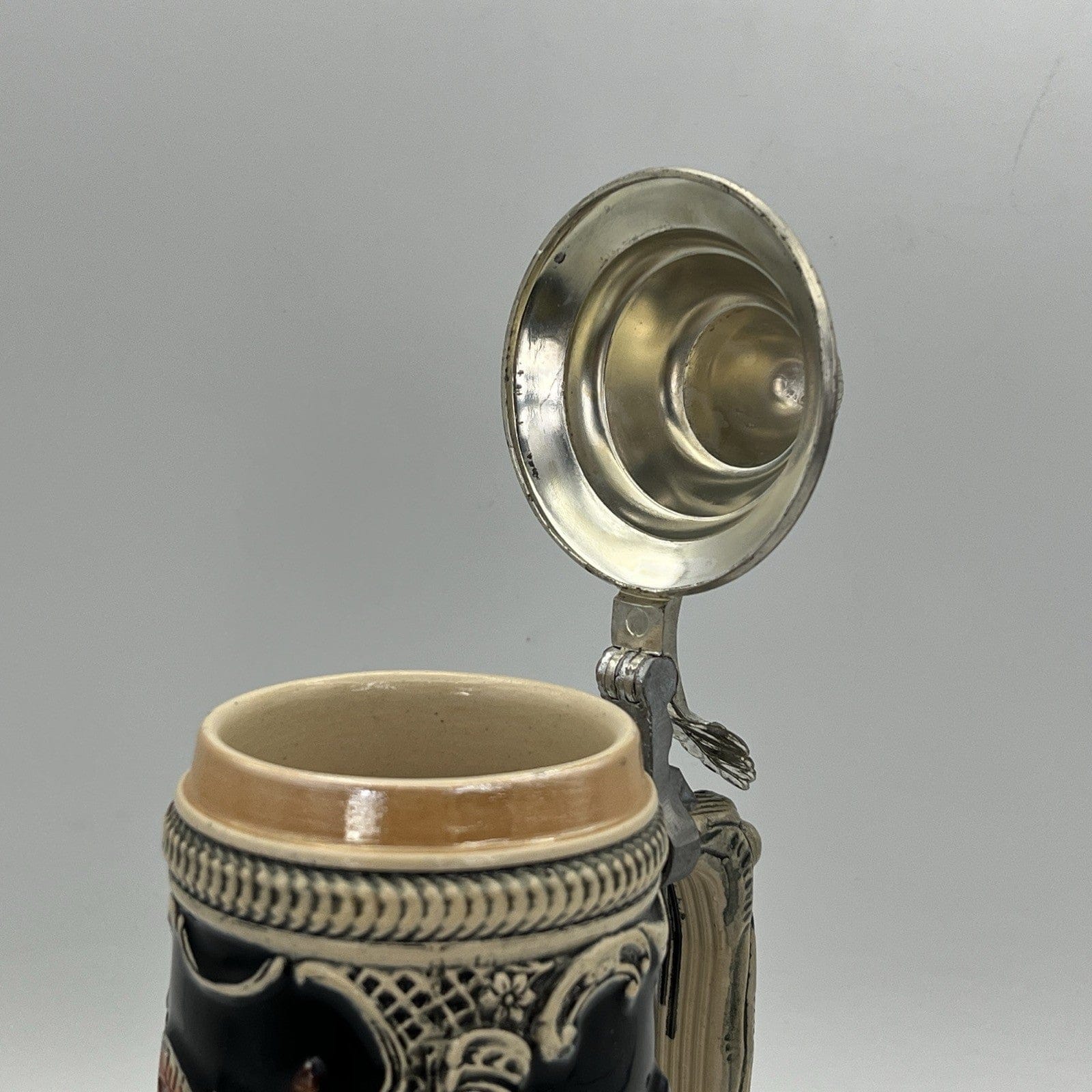 Boccale da birra in ceramica Vienna vintage con coperchio in peltro bicchiere X Categoria  Boccali