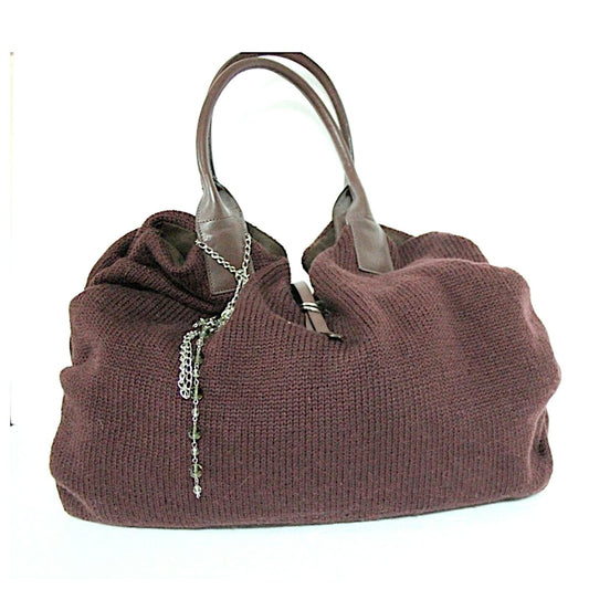 BORSA DAVID & SCOTTI IN LANA E PELLE  VINTAGE  MARRONE ITALIAN HAND BAG Categoria  Borse Scialli & Foulard