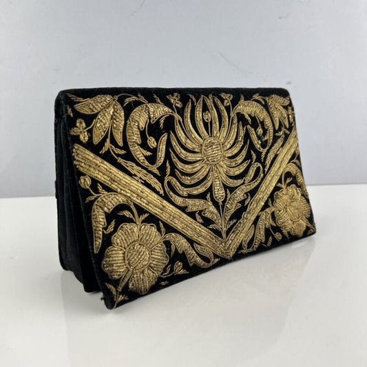 Borsetta pochette Clutch Antica Vintage in velluto Nero e Oro anni 40 da sera Categoria  Borse Scialli & Foulard