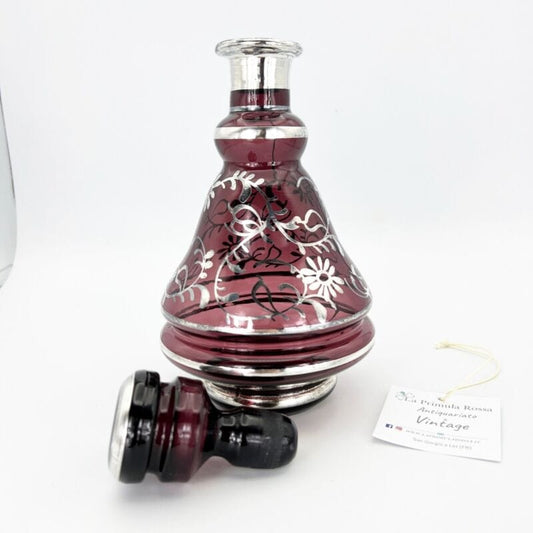 Bottiglia antica in vetro rosso e argento da per liquore rosolio Liberty Italia Categoria  Vetri e Cristalli