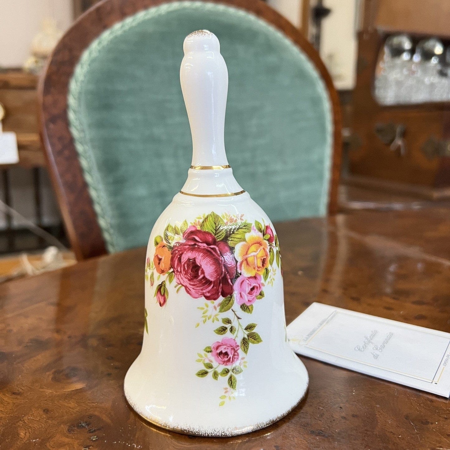 Campanella in porcellana bianca cermica campana vintage Inglese Cottage Rose Categoria  Campane - Campanelle